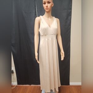 Size 2XL Fits Sizes 18-20 Wmn's Twisted Strap Stretchy Maxi Dress 52" Long Beige